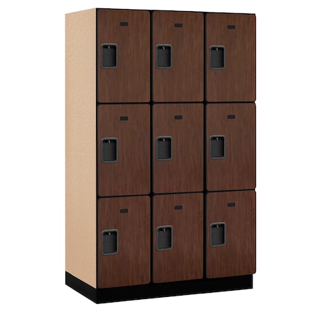Salsbury Industries Wardrobe Locker, 45" W, 21" D, 76" H, (3) Wide, (9) Openings, Mahogany 23361MAH
